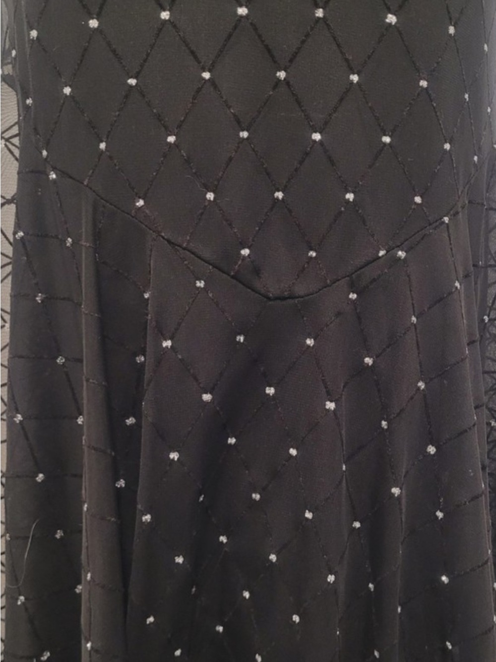 Dress Barn Black Babydoll Glitter Diamond Print Formal Midi Dress. Size 8 - Picture 11 of 11